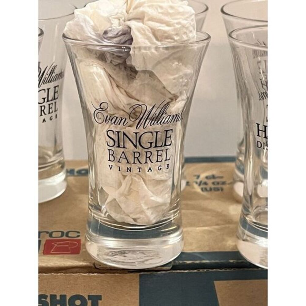 Evan Williams Single‎ Barrel Shot Glasses Set 6 Heaven Hill Kentucky's 1st Dist.